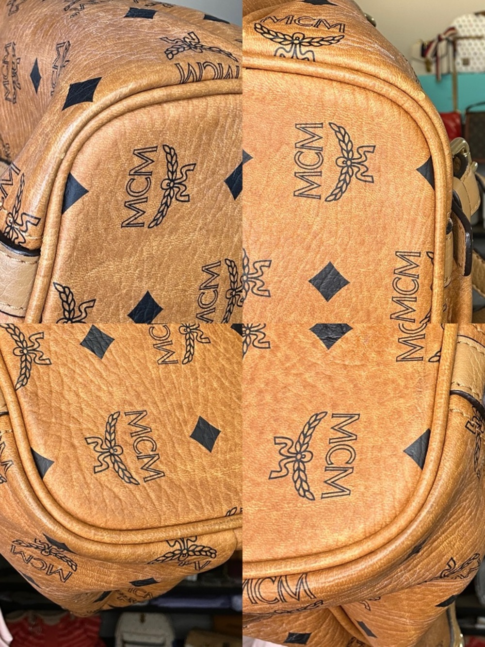 MCM Cognac Visetos Logo Buckle Tote with Gold Plate - Picture 8 of 14